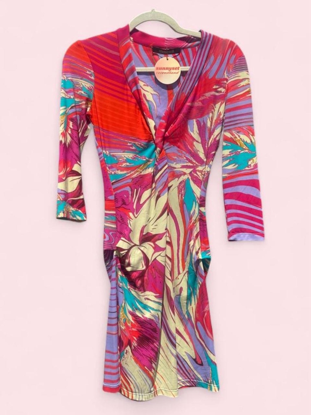 Roberto Cavalli Multicolor Twist-Front Long Sleeve Dress